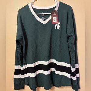 Colosseum Michigan state Green V-Neck long sleeve Tee with White Accents size m